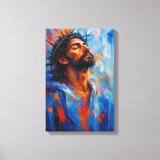 Jesus with Crown of Thorns in Abstract Colour Spla Canvas Print