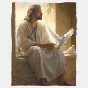JESUS with DOVES Fleece Blanket