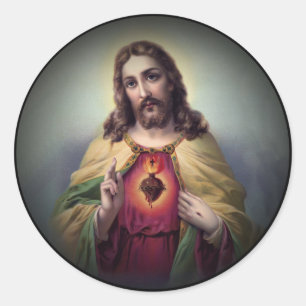 Jesus with Glowing Heart Classic Round Sticker