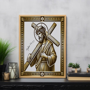 Jesus with Gold Cross of Redemption Poster