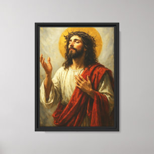 Jesus with Halo and Crown of Thorns Art Canvas Print