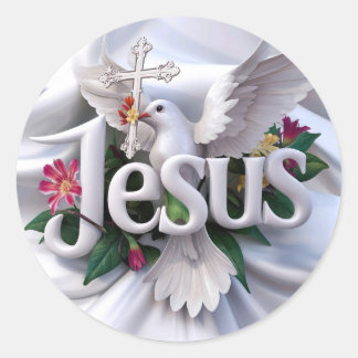 Jesus with holy dove and cross #2 classic round sticker