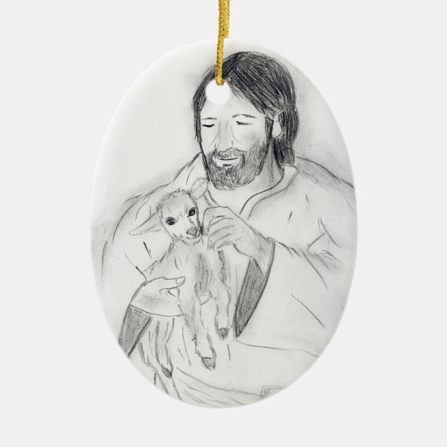 Jesus With Lamb Ceramic Tree Decoration (Front)
