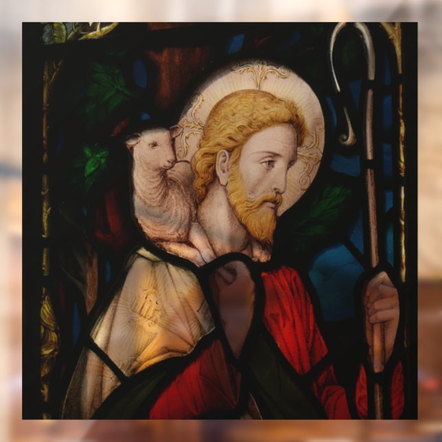 JESUS with Lamb STAINED GLASS WINDOW CLING (Sheet 2)