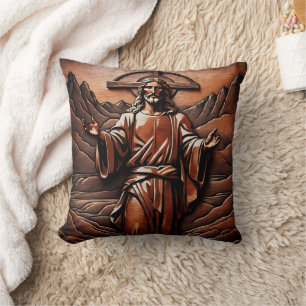 Jesus With Open Arms in Mountains Cushion