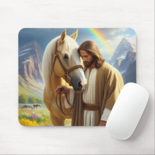 Jesus with Palomino Horse in Scenic Landscape  Mouse Mat