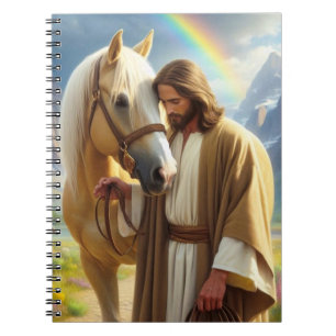 Jesus with Palomino Horse in Scenic Landscape Notebook