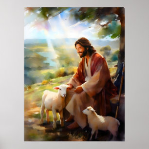 Jesus With Sheep Poster