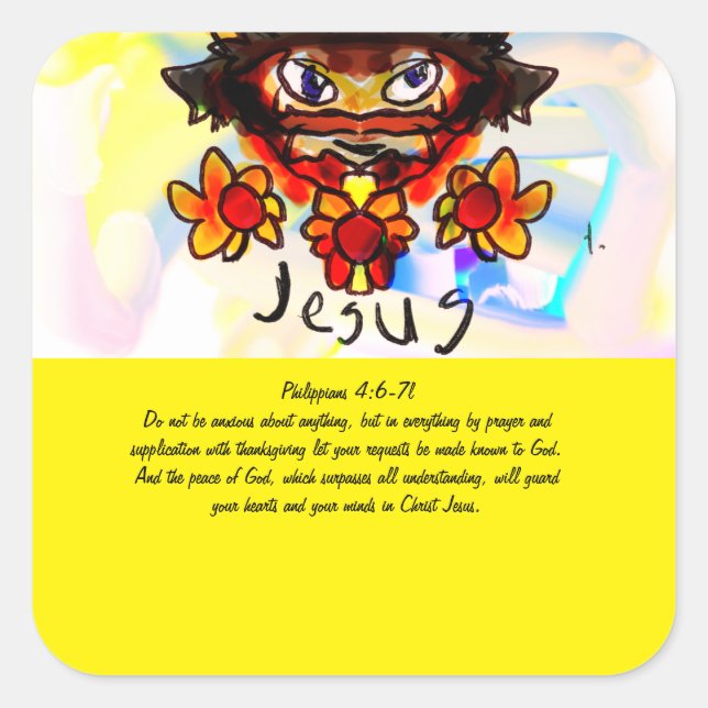 jesus with sunflowers giant coffee mug magnet note square sticker (Front)