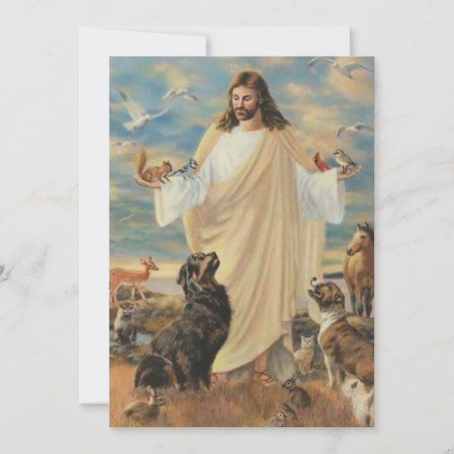 Jesus With The Animals Holiday Card (Front)