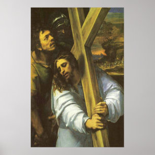 Jesus with wood cross poster