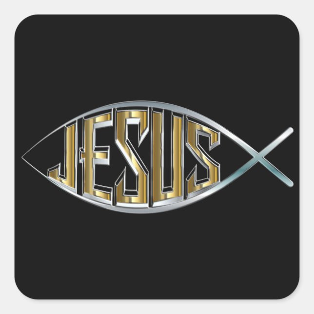 Jesus within a Fish Symbol Square Sticker (Front)
