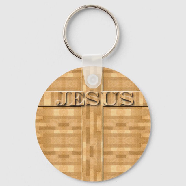Jesus Wood Carving Key Ring (Front)