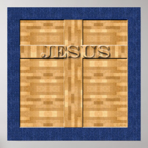 Jesus Wood Carving Poster