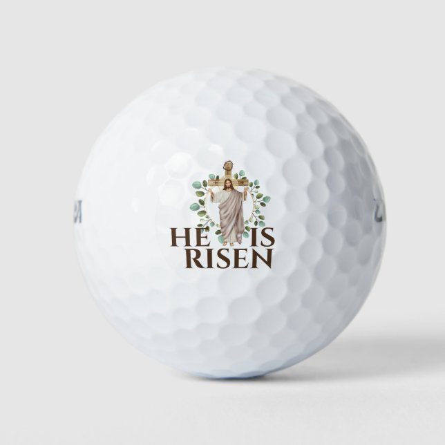 Jesus wooden cross He is risen bible verse Golf Balls (Front)
