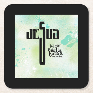 Jesus Word Art Square Paper Coaster