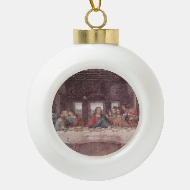 Jesus "Yeshua" The Last Supper, Leonardo da Vinci Ceramic Ball Christmas Ornament (Front)
