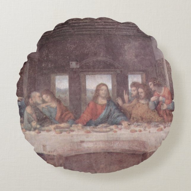 Jesus "Yeshua" The Last Supper, Leonardo da Vinci Round Cushion (Front)