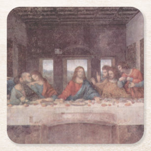 Jesus "Yeshua" The Last Supper, Leonardo da Vinci Square Paper Coaster