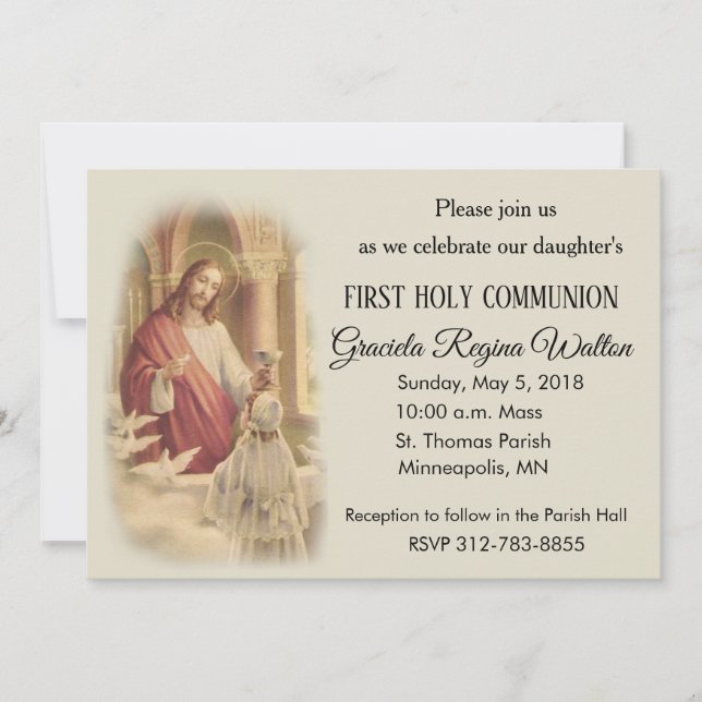 Jesus Young Girl First Holy Communion Invitations (Front)