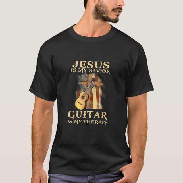 Jesuss Is My Saviour Guitar Is My Therapy,Guitar P T-Shirt (Front)