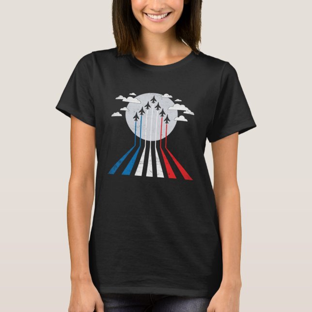 Jet aeroplane Fighter Pilot 4th of July Aerobatic  T-Shirt (Front)
