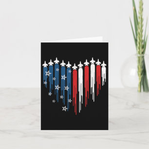 Jet Aeroplane Heart Red White Blue American Flag 4 Card
