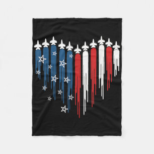 Jet Aeroplane Heart Red White Blue American Flag 4 Fleece Blanket