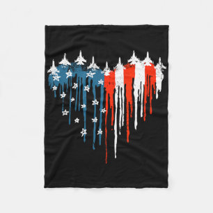 Jet Aeroplane Heart Red White Blue American Flag 4 Fleece Blanket