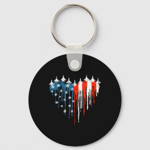 Jet Aeroplane Heart Red White Blue American Flag 4 Key Ring