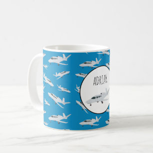 Jet Aeroplane Pattern Custom Name Coffee Mug