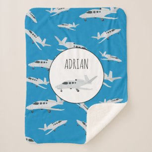 Jet Aeroplane Pattern Custom Name Sherpa Blanket