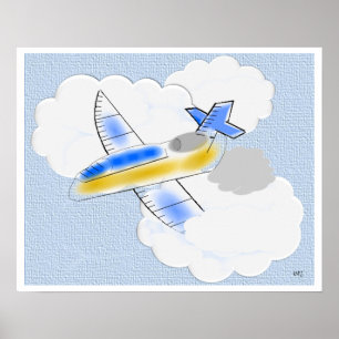 Jet Airplane in the Clouds Poster