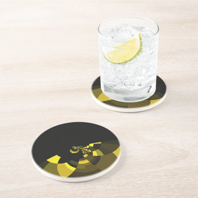 Jet Black and Gold Vector Art Print Graphic Design Coaster (Side)