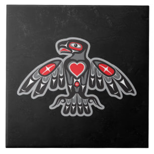 Jet Black Granite Faux Native American Thunderbird Tile
