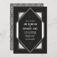 Jet Black & Ivory Linen Art Deco Wedding Photo