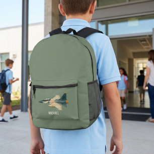 Jet Fighter Aeroplane Green Aviation Boy Custom Printed Backpack