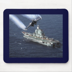 Jet Fighter Over Navy Ship Mouse Mat