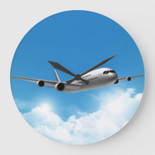 Jet Flying On The Sky Large Clock