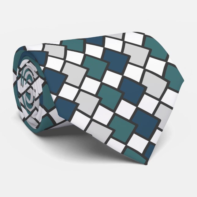 Jet Ming indigo Dye Blue Geometric Diamond Shape  Tie (Rolled)