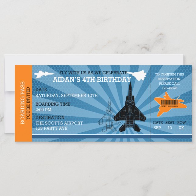 Jet Plane Birthday Invitations (Blue Orange) (Front)