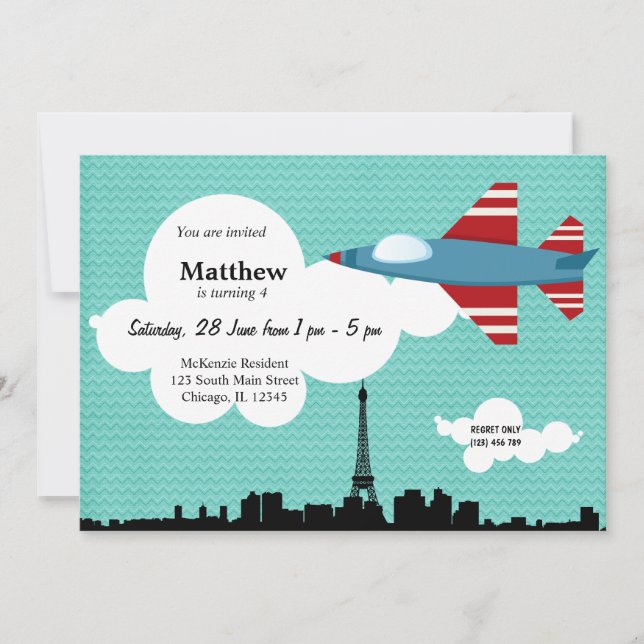 Jet Plane Birthday theme (Blue) Invitation (Front)