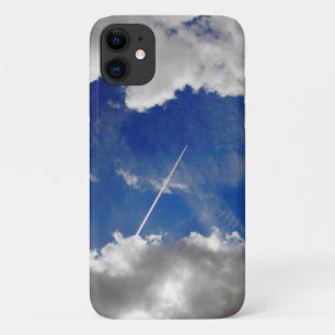 Jet plane trails between clouds iPhone 11 case