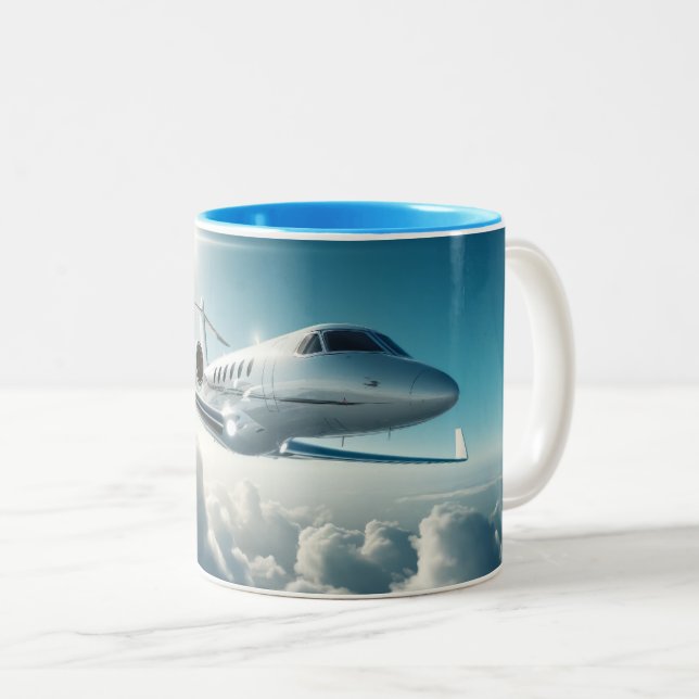 Jet-Set Brew: Elevate Your Coffee Experience Two-Tone Coffee Mug (Front Right)