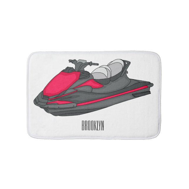 Jet ski cartoon illustration bath mat (Front)