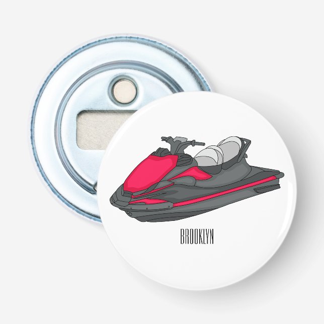 Jet ski cartoon illustration bottle opener (Front)