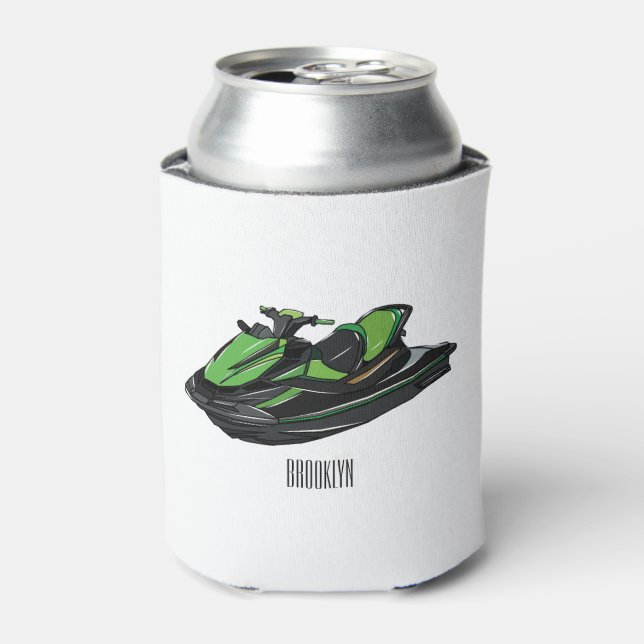 Jet ski cartoon illustration can cooler (Can Front)