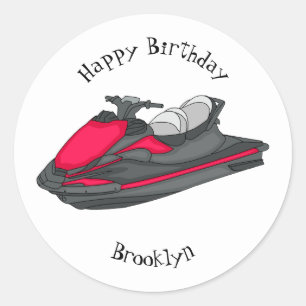 Jet ski cartoon illustration classic round sticker