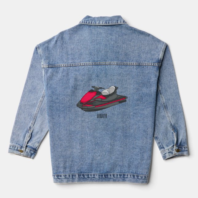 Jet ski cartoon illustration  denim jacket (Back)