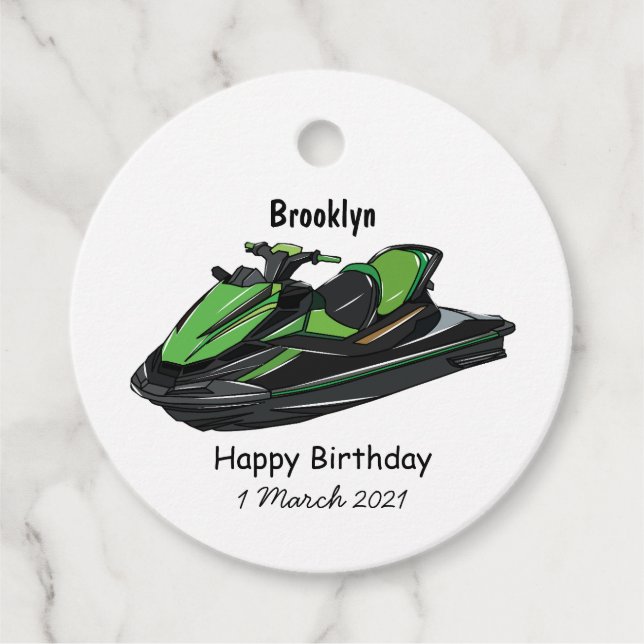 Jet ski cartoon illustration favour tags (Front)